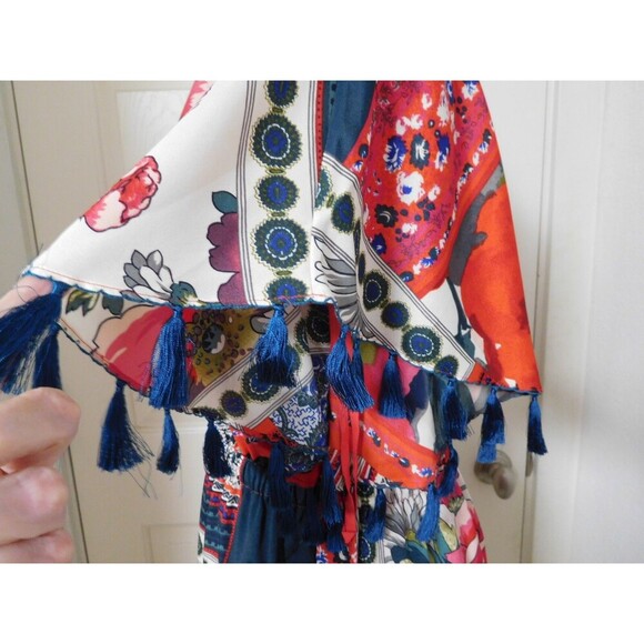 Gorgeous Anthropologie VANESSA VIRGINIA Persian Rose Red Tassel Sleeve Dress SM - Picture 6 of 12